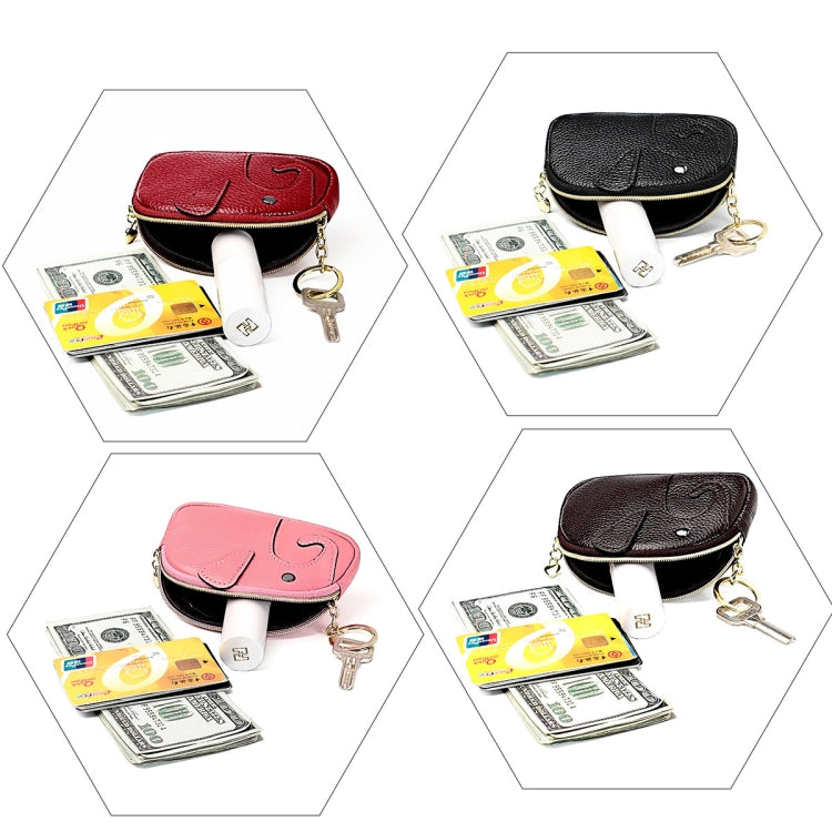 Ladies Head Layer Cowhide Elephant Zipper Coin Purse(Coffee) by bashfashion