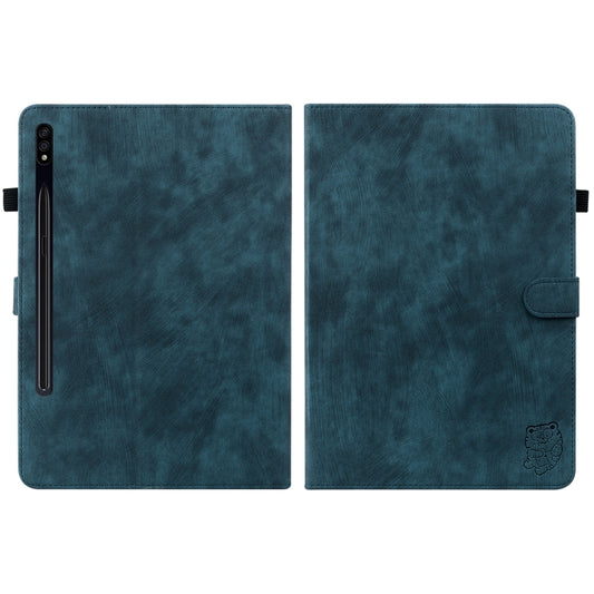 For Samsung Galaxy Tab S9+ Tiger Pattern Flip Leather Tablet Case(Dark Blue) by bashfashion