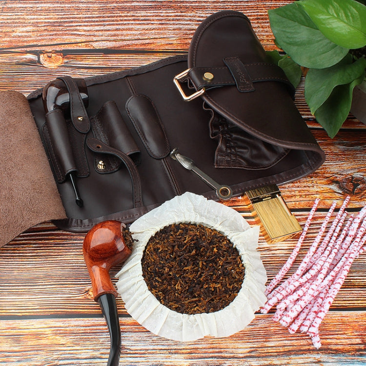 FIREDOG CL08 Leather Pipe Tobacco Storage Bag(Lychee Red Palm Rope) by FIREDOG