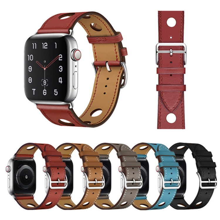 For Apple Watch Series 7 41mm / 6 & SE & 5 & 4 40mm / 3 & 2 & 1 38mm Leather Three Holes Watch Band(Red) by bashfashion
