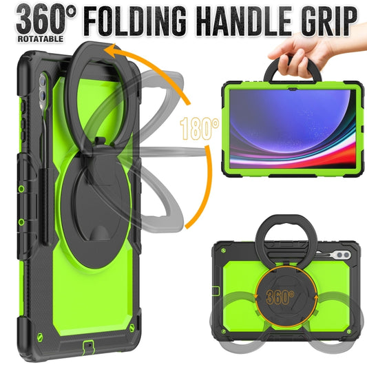 For Samsung Galaxy Tab S10 Ultra D Type Silicone Hybrid PC Tablet Case with Handle Holder(Yellow Green PC) by bashfashion