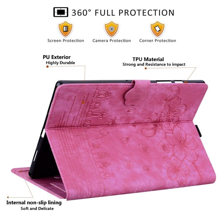 For Samsung Galaxy Tab S9+ /S8+ /S7+ Cartoon Sakura Cat Embossed Smart Leather Tablet Case(Rose Red) by bashfashion