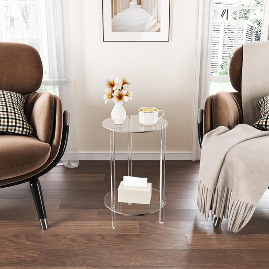 YX107 Acrylic Round Two-layer Small Bedside Table(Transparent) by bashfashion