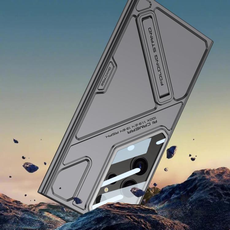For Samsung Galaxy S23 Ultra 5G GKK Mech Style Ultra-thin Folding Holder Phone Case, Not Included Pen(Mountain Gray) by GKK