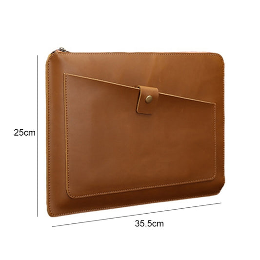 Universal Genuine Leather Business Zipper Laptop Tablet Bag For 15 inch and Below(Coffee) by bashfashion