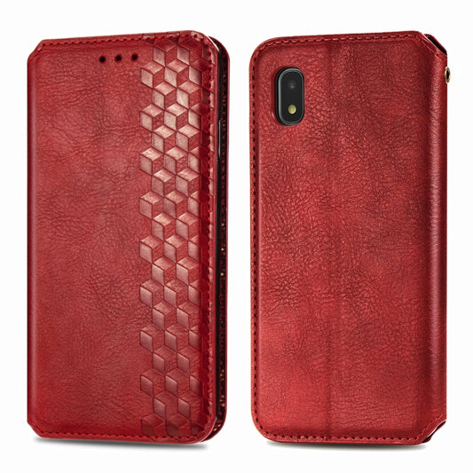 For Samsung Galaxy A21 (JP Version) Cubic Grid Pressed Horizontal Flip Magnetic PU Leather Case with Holder & Card Slots & Wallet(Red) by bashfashion