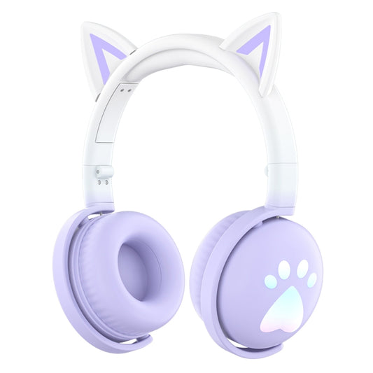 KE28 RGB Cute Cat Ears Bluetooth Wireless Music Headset with Detachable Mic(Pinple) by bashfashion