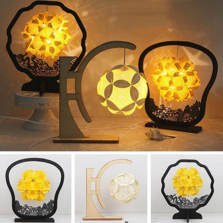 Paper Art Light And Shadow Paper Carving Lamp DIY Handmade Creative Small Table Lamp, Style:Round-shaped by bashfashion