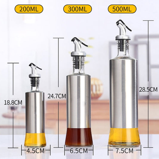 Stainless Steel Glass Oil Bottle Kitchen Pressed Seasoning Bottle, Capacity: 200ml by bashfashion