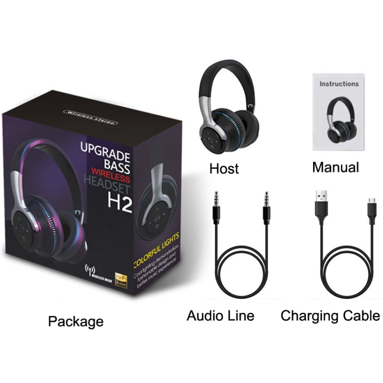 H2 Colorful Luminous Subwoofer Folding Retractable Card Wireless Bluetooth Headset(Blue) by bashfashion