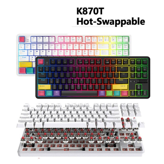Ajazz K870T 87-Key Hot Swap Bluetooth/Wired Dual Mode RGB Backlight Office Game Mechanical Keyboard Green Shaft (Black) by Ajazz