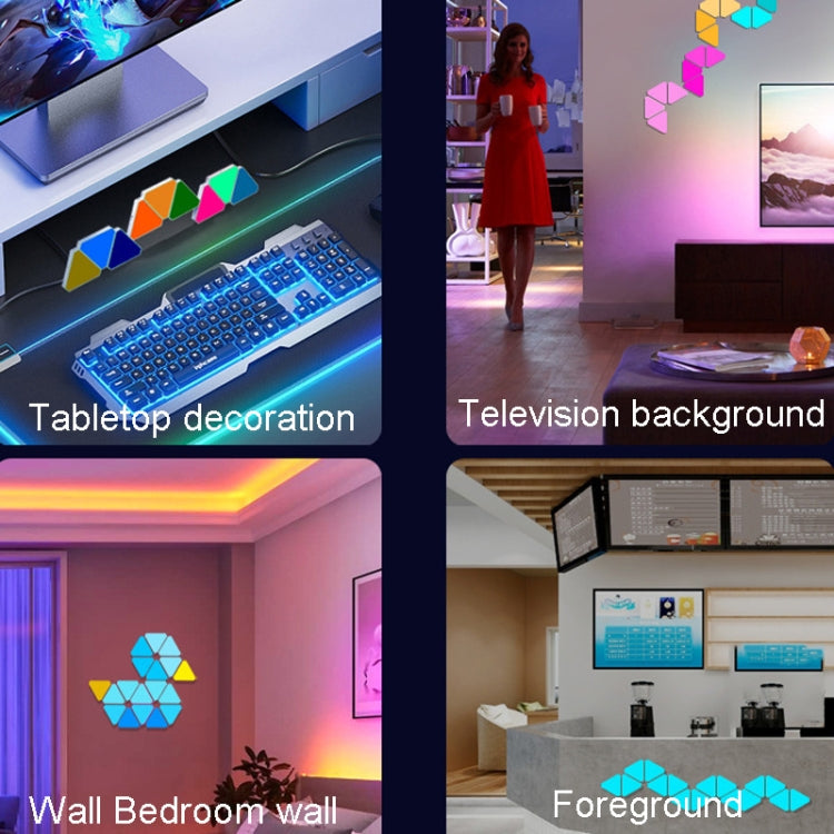 10pcs /Set Triangle Splicing Intelligent Sound Control Quantum Light Atmosphere Lighting With Remote Control, US Plug(WiFi Model) by bashfashion