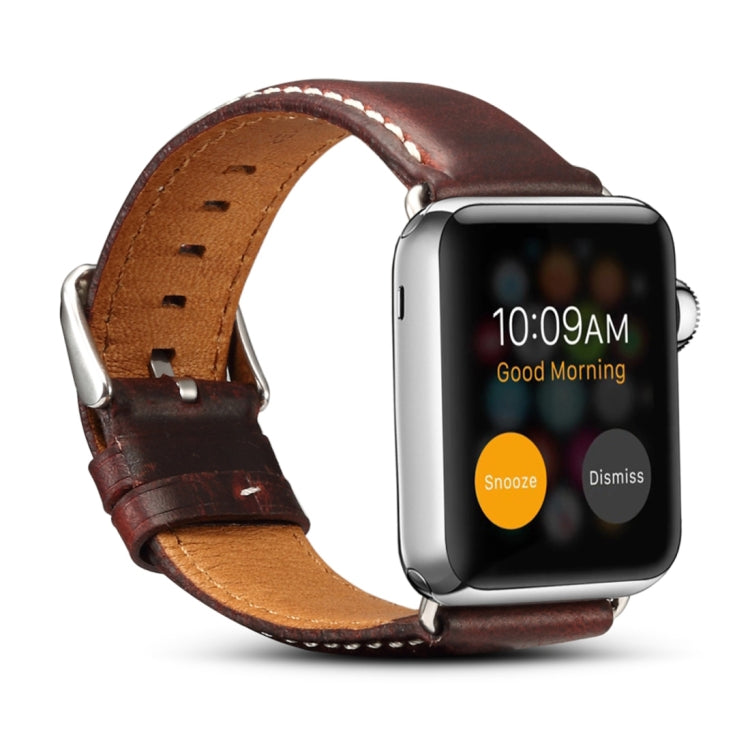 Denior Oil Wax Retro Watch Leather Watch Band for Apple Watch Series 10 42mm / 9&8&7 41mm / SE 3&SE 2&6&SE&5&4 40mm / 3&2&1 38mm (Dark Red) by Denior