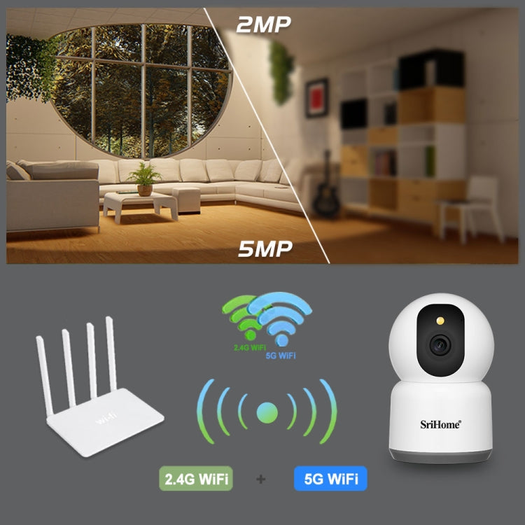 SirHome SH038 5MP QHD 5G WiFi IP Camera, Support Night Color & Motion Detection & Two Way Talk & Human Detection & TF Card, EU Plug by SriHome