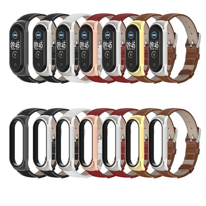 For Xiaomi Mi Band 6 / 5 / 4 / 3 Mijobs CS First Layer Cowhide Watch Band(Black + Silver) by MIJOBS