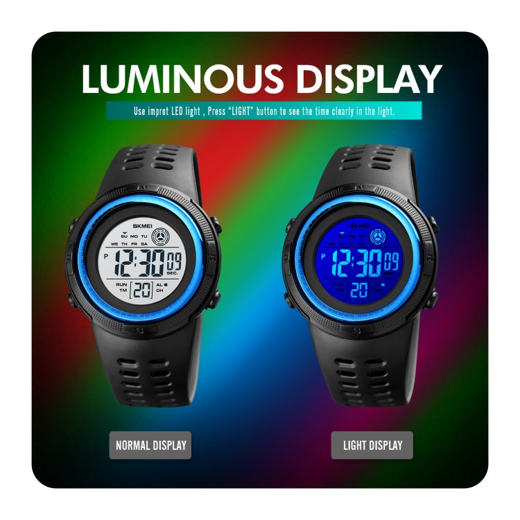 SKMEI 1773 Triplicate Round LED Dual Time Digital Display Colorful Backlight Electronic Watch(Blue Black) by SKMEI