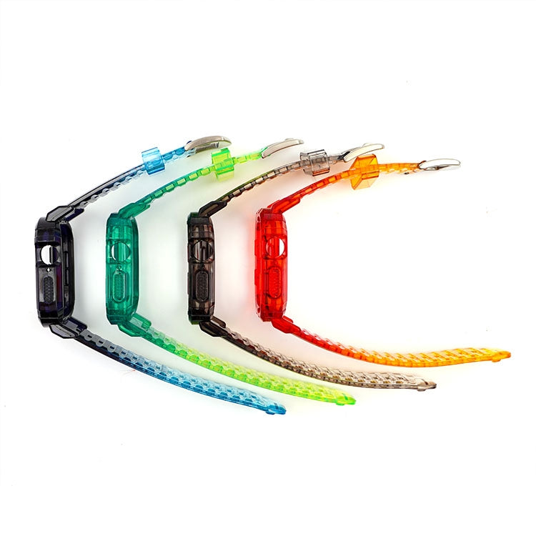 Gradient TPU Integrated Case Strap For Apple Watch Series 9 / 8 / 7 45mm / 6 / 5 / 4 / Watch SE 44mm / Watch 42mm(Blue And Green Horizontal. - Silver Buckle) by bashfashion