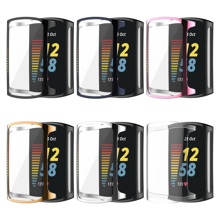 For Fitbit Charge 5 Full Coverage TPU Electroplating Protective Case Cover(Black) by bashfashion