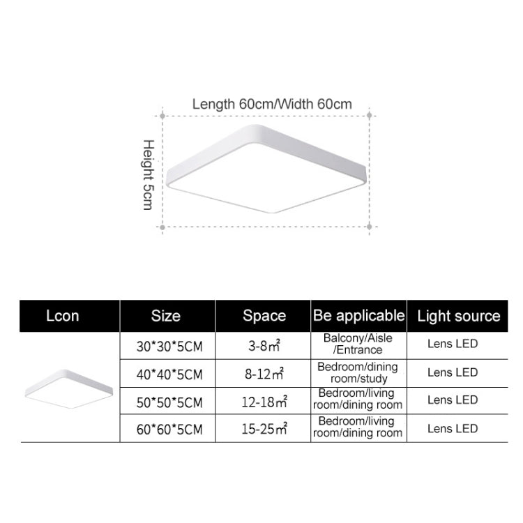 Macaron LED Square Ceiling Lamp, 3-Colors Light, Size:40cm(Grey) by bashfashion