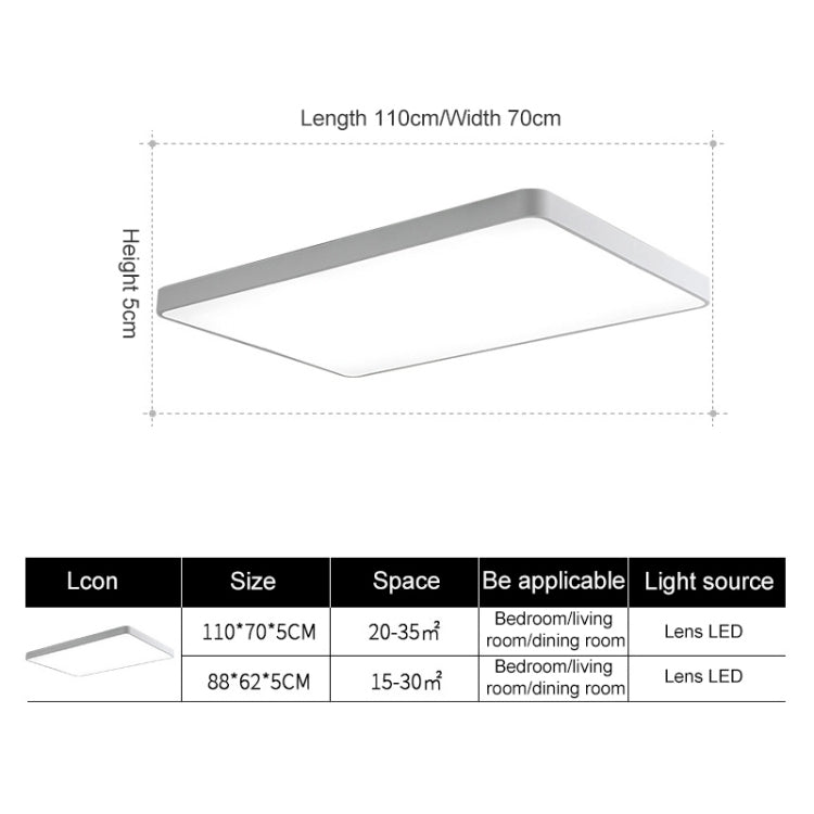 Macaron LED Rectangle Ceiling Lamp, 3-Colors Light, Size:88x62cm(Grey) by bashfashion