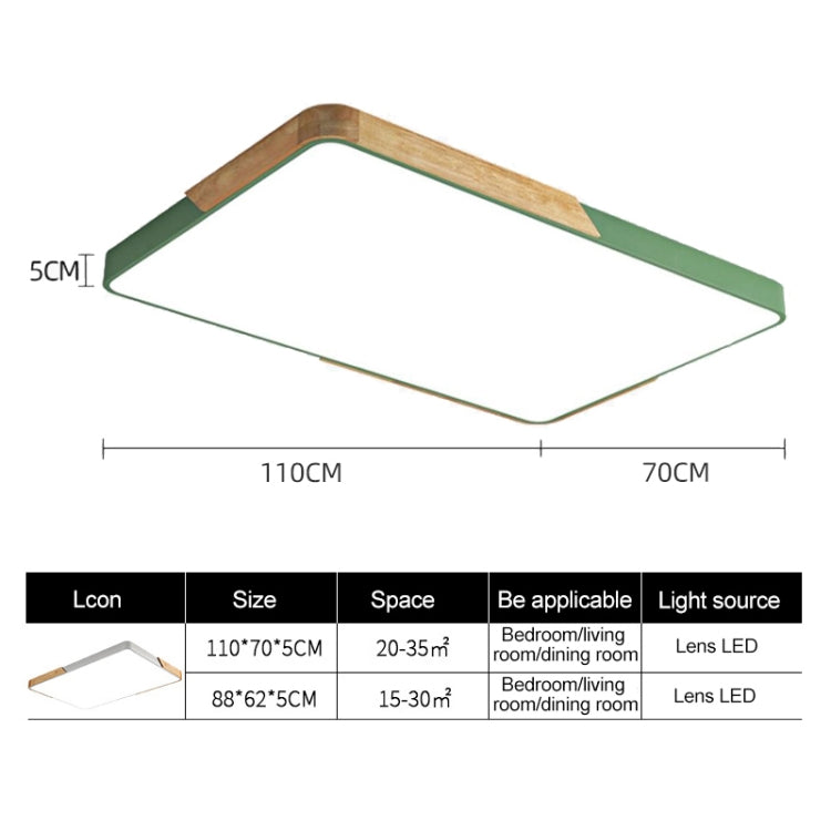 Wood Macaron LED Rectangle Ceiling Lamp, 3-Colors Light, Size:88x62cm(Black) by bashfashion