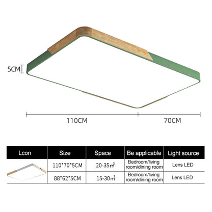 Wood Macaron LED Rectangle Ceiling Lamp, 3-Colors Light, Size:88x62cm(Black) by bashfashion