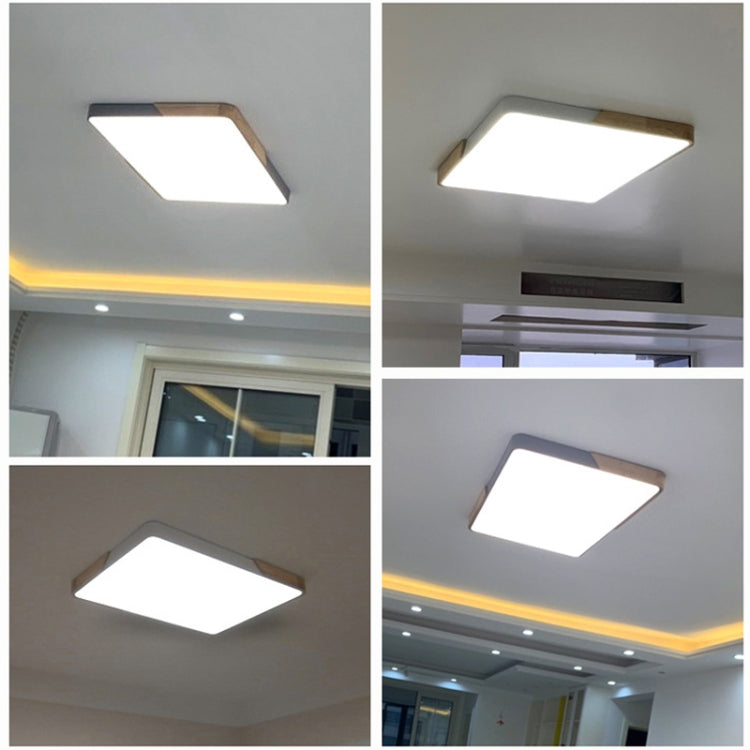 Wood Macaron LED Rectangle Ceiling Lamp, 3-Colors Light, Size:88x62cm(Black) by bashfashion