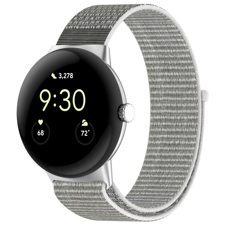 For Google Pixel Watch Metal Head Nylon Loop Watch Band(Grey White) by bashfashion