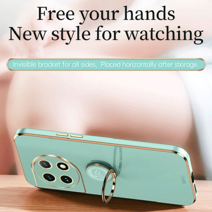 For OnePlus Ace 2 XINLI Straight Edge 6D Electroplate TPU Phone Case with Ring Holder(Mint Green) by XINLI