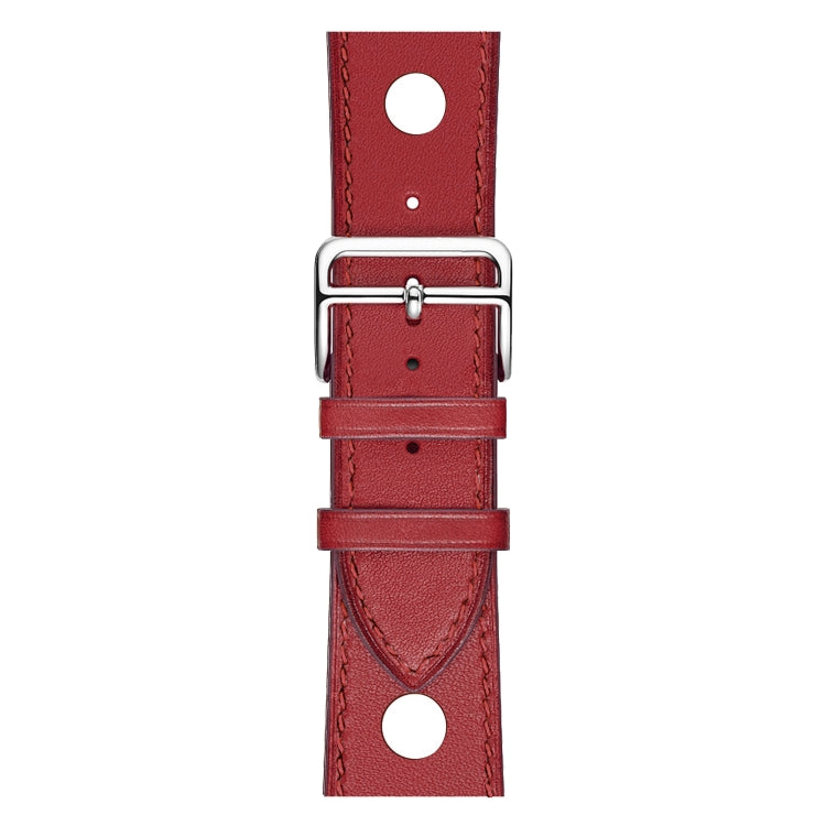 For Apple Watch Series 7 41mm / 6 & SE & 5 & 4 40mm / 3 & 2 & 1 38mm Leather Three Holes Watch Band(Red) by bashfashion