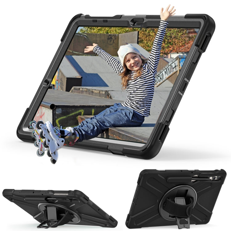 For Samsung Galaxy Tab S9+ / S8+ Rotatable Kickstand Grip Heavy Duty Hard Rugged Tablet Case(Black) by bashfashion