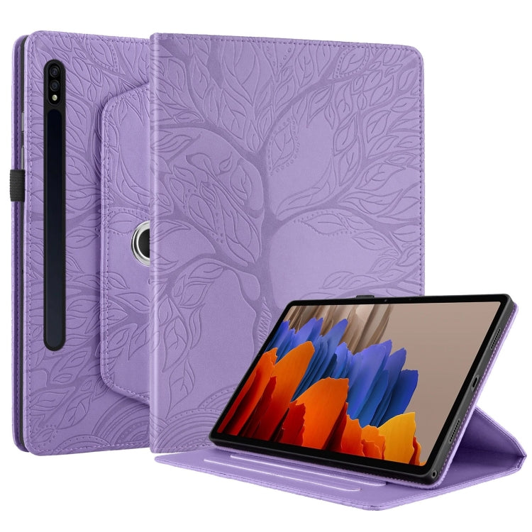 For Samsung Galaxy Tab S10 / S8 / S7 Tree Life Embossed Rotation Leather Tablet Case(Purple) by bashfashion