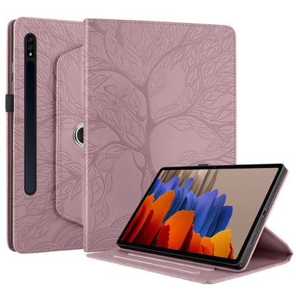 For Samsung Galaxy Tab S9 / S9 FE Tree Life Embossed Rotation Leather Tablet Case(Rose Gold) by bashfashion