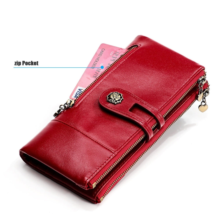 3513 Antimagnetic RFID Multi-function Retro Leather Lady Wallet Large-capacity Purse with Card Holder(Red) by bashfashion