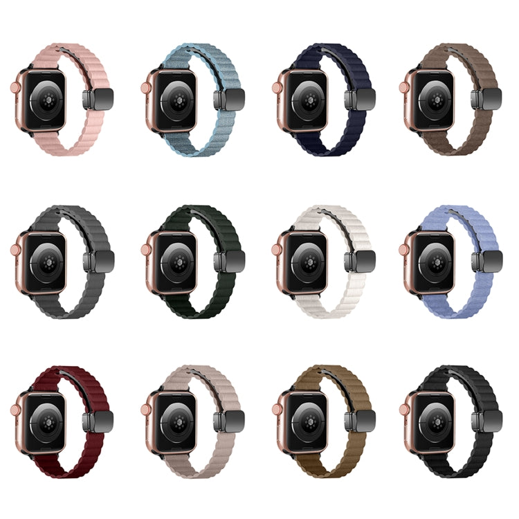 For Apple Watch Series 2 38mm Water Ripple Magnetic Folding Buckle Watch Band, Style: Thin Version(Dark Green) by bashfashion