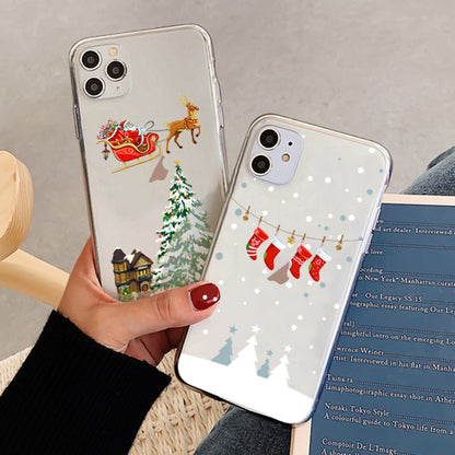 For iPhone 12 mini Christmas Colored Drawing Pattern High Transparent Soft TPU Phone Case(Christmas Stocking) by bashfashion