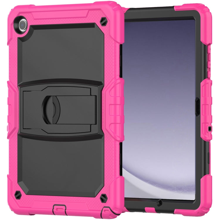 For Samsung Galaxy Tab A11+ / A9+ Silicone Hydric PC Tablet Case with Shoulder Strap & Holder(Rose Red) by bashfashion