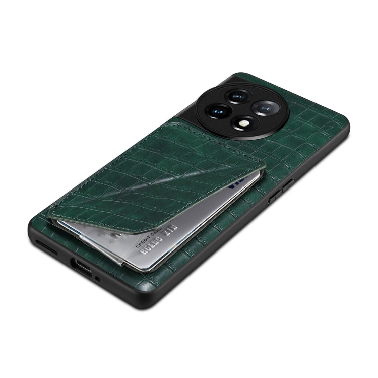 For OnePlus 11 5G Denior Imitation Crocodile Leather Back Phone Case with Holder(Green) by Denior
