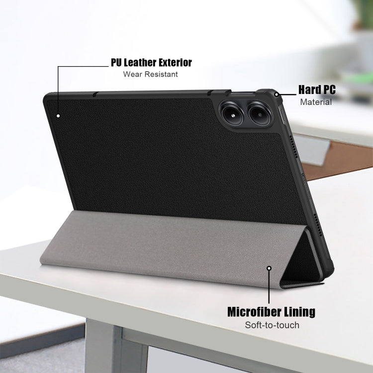 For Xiaomi Redmi Pad Pro 12.1 Custer Pure Color 3-Fold Stand Leather Smart Tablet Case(Black) by bashfashion