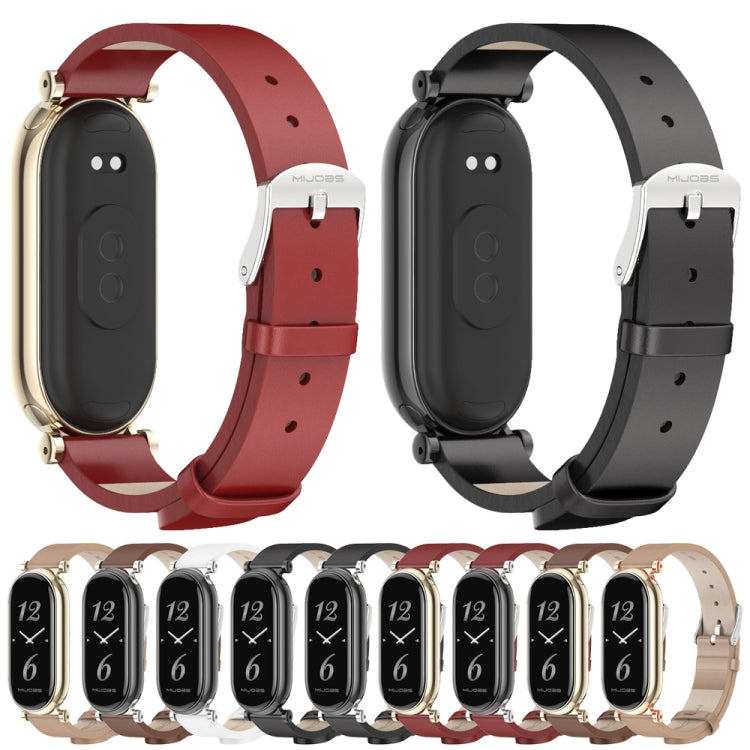 For Xiaomi Smart Band 10 / 9 / 8 Mijobs GT4 First Layer Cowhide Watch Band(Brown Silver) by MIJOBS