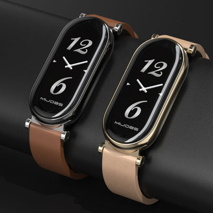 For Xiaomi Smart Band 10 / 9 / 8 Mijobs GT4 First Layer Cowhide Watch Band(Brown Light Gold) by MIJOBS