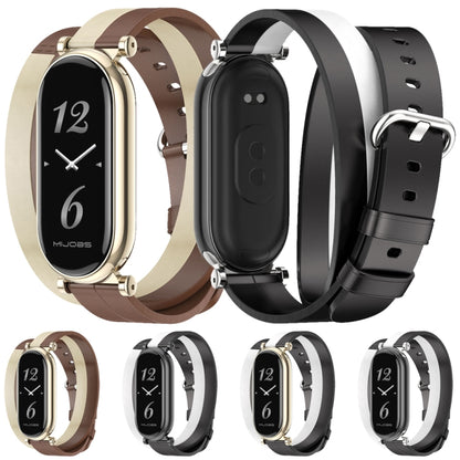 For Xiaomi Smart Band 10 / 9 / 8 Mijobs GT4 Dual-Loop Leather Watch Band(Black+White+Silver) by MIJOBS