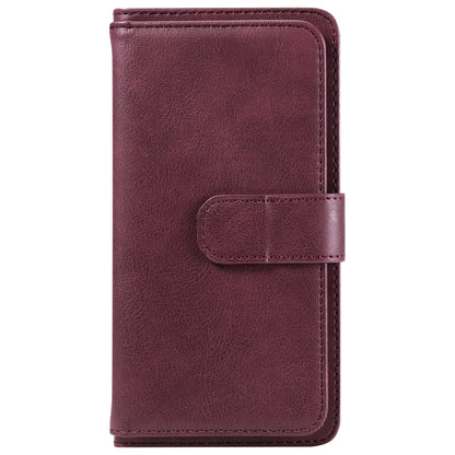 For iPhone 16e Multi-Function Wallet 10 Card Slots Leather Phone Case(Claret) by bashfashion