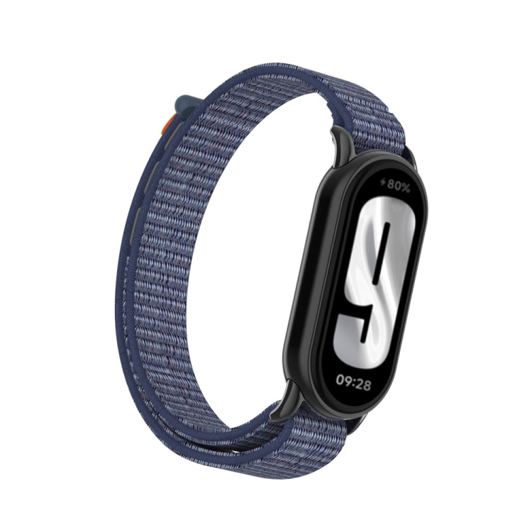 For Xiaomi Smart Band 9 / 8 Metal Connector + Loop Nylon Hook and Loop Fastener Watch Band(Midnight Blue) by bashfashion