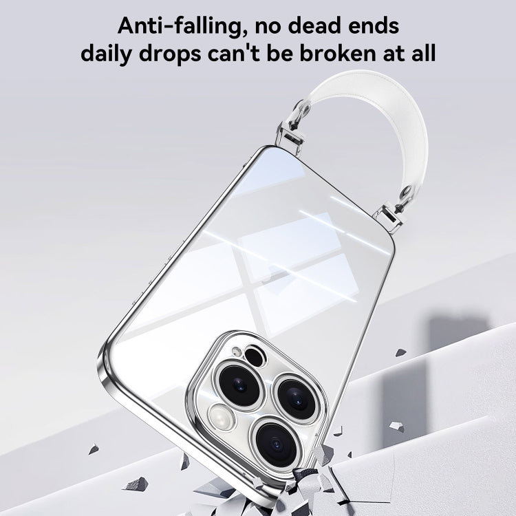 For iPhone 16 Pro Max SULADA Electroplated Clear TPU Soft Frame Phone Case with Wrist Strap(Silver) by SULADA