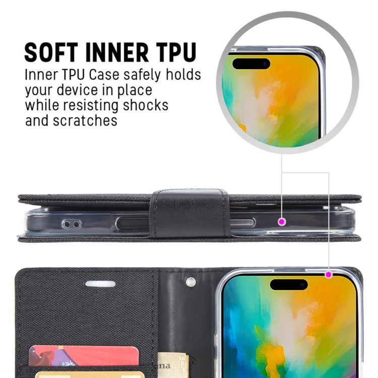 For iPhone 16 Plus GOOSPERY CANVAS DIARY Fabric Texture Flip Leather Phone Case(Grey) by GOOSPERY