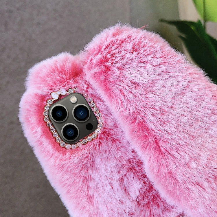 For iPhone 13 mini 3D Cute Long-eared Rabbit Plush Full Coverage Phone Case(Gray) by bashfashion