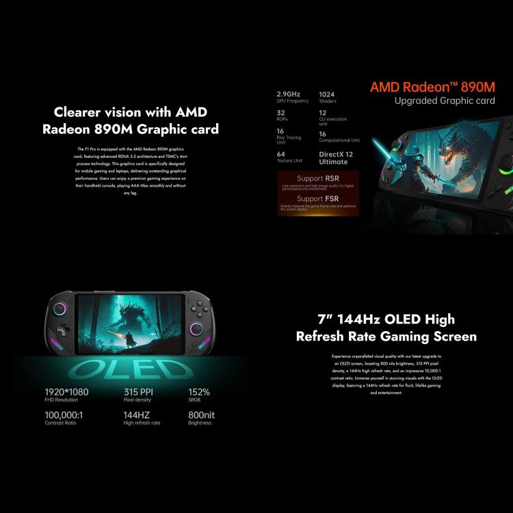 ONE-NETBOOK OneXPlayer F1 Pro 7 inch Handheld Game Console, 64GB+2TB, Windows 11 AMD Ryzen AI 9 HX 370 CPU(US Plug) by ONE-NETBOOK