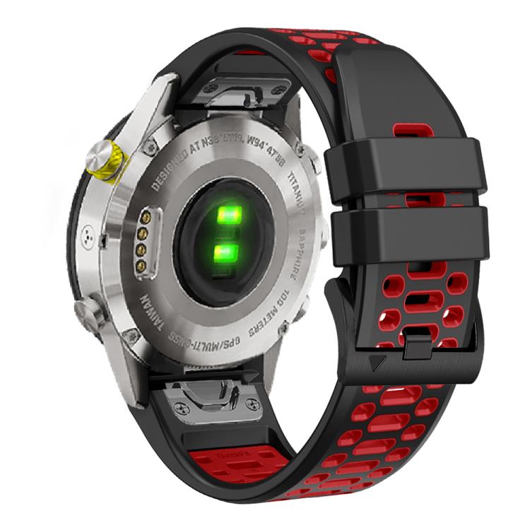 For Garmin Fenix 7 22mm Kalebol Three Rows Hole Two Color Silicone Watch Band(Black Red) by Kalebol