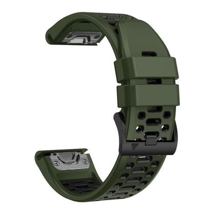 For Garmin Fenix 7 22mm Kalebol Three Rows Hole Two Color Silicone Watch Band(Army Green Black) by Kalebol
